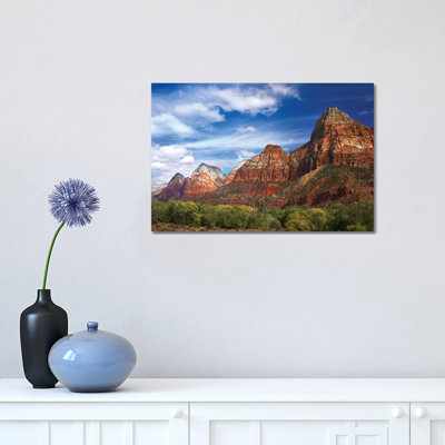 The Watchman, Outcropping Near South Entrance of Zion National Park, Cottonwoods in Foreground, Utah 1 Piece Wrapped Canvas Wall Art