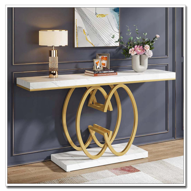 55" Long Faux Marble Console Table