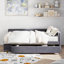 Lit plateforme simple tapissier en forme de L avec rangement et tiroirs