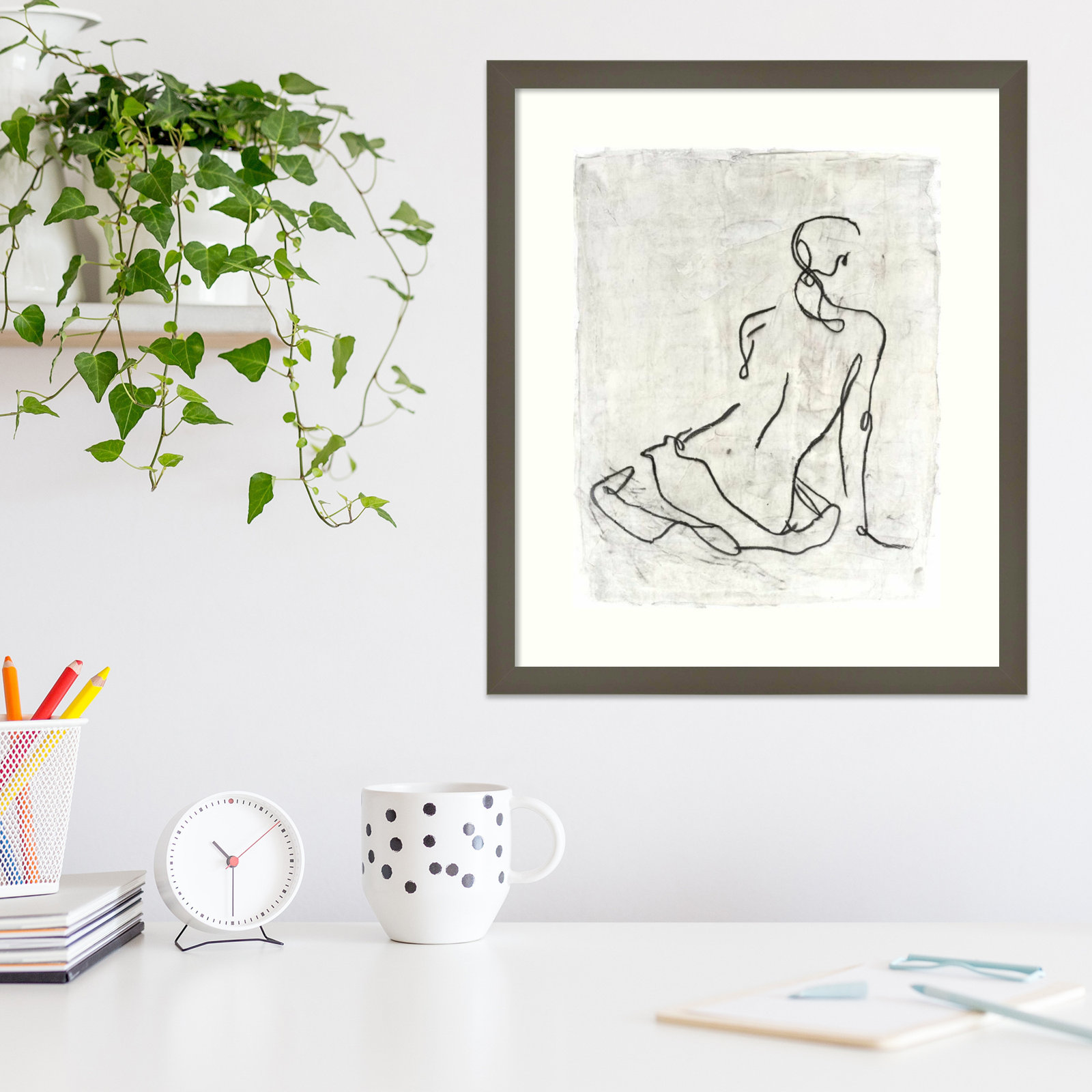Embellished Gestural Contour I (Nude) by Ethan Harper, 37" H x 31" W, Gray Framed Paper