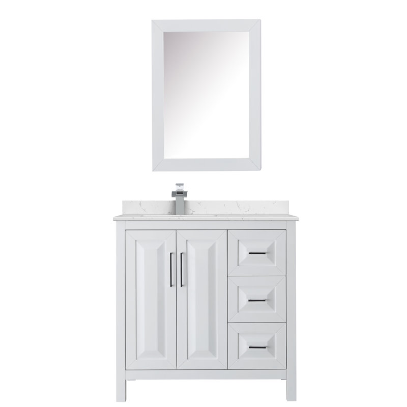 Daria 36'' W Single Vanity, White Cultured Marble, Dark Espresso, Matte Black