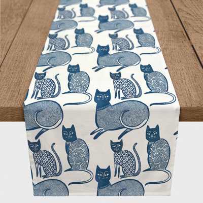 Blue Cat Pattern Table Runner