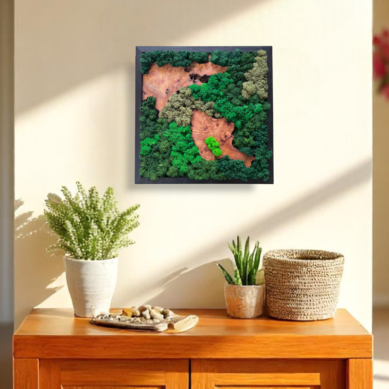 Art mural en bois de cèdre naturel et mousse préservée - fait à la main
