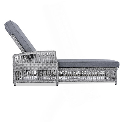 2 Pieces Long Reclining Chaise, Outdoor Wicker Lounge With Armrests, Patio Adjustable Recliner With Soft Removable Cushions, All Weather Rattan Pool Lounge For Poolside  Garden