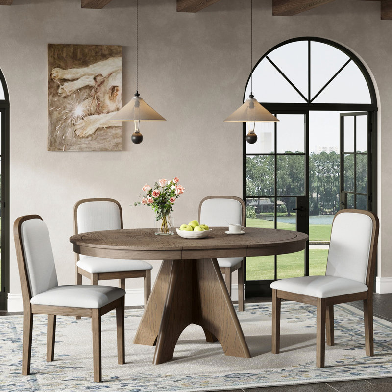 Ensemble de table de salle à manger extensible 5 pièces, table à abattants cachée et 4 chaises rembourrées, Espresso