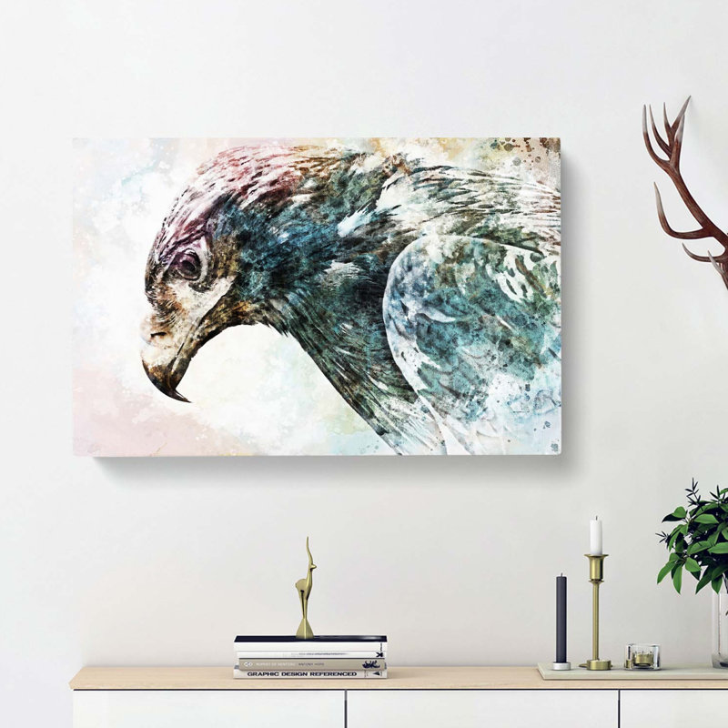 Golden Eagle Portrait In Abstract - Wrapped Canvas Painting, 35cm H x 50cm W x 3cm D