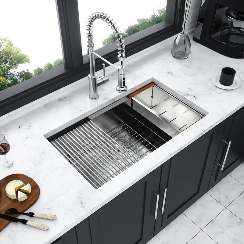 Stainless Steel Workstation Kitchen Sink 32"X19"X10" - 304 Grade, Easy Drainage, With Included Drain Assembly And Template 16 Gauge 32X19x10 Style, , Surface Drying Rack