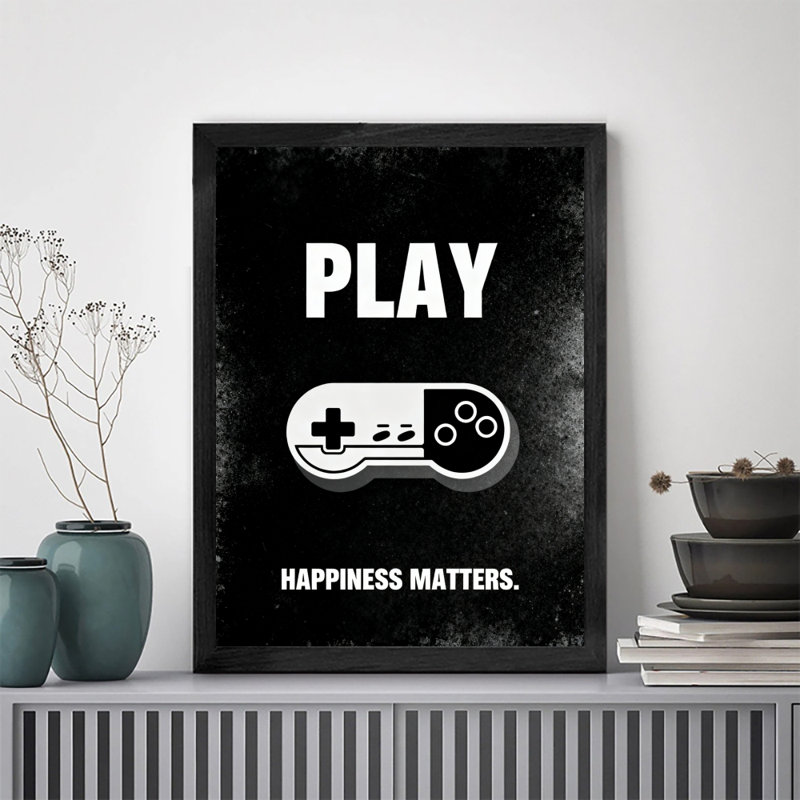 Reproduction d'art encadrée noire rétro jouant à des jeux qui rendent la vie meilleure, H 11 po x l 9 po