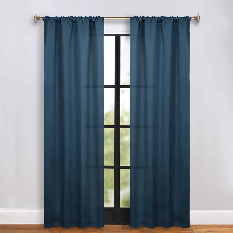 Moriah Millendon Solid Modern Polyester Rod Pockets Room Darkening Curtain Pair, 36" W x 84" L, Marine Blue