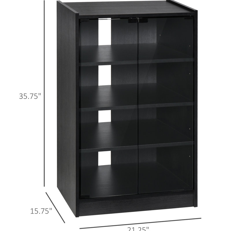 Cabinet média vieilli noir, 5 avec portes en verre trempé, tablettes réglables et accessoires de support de gestion des câbles,