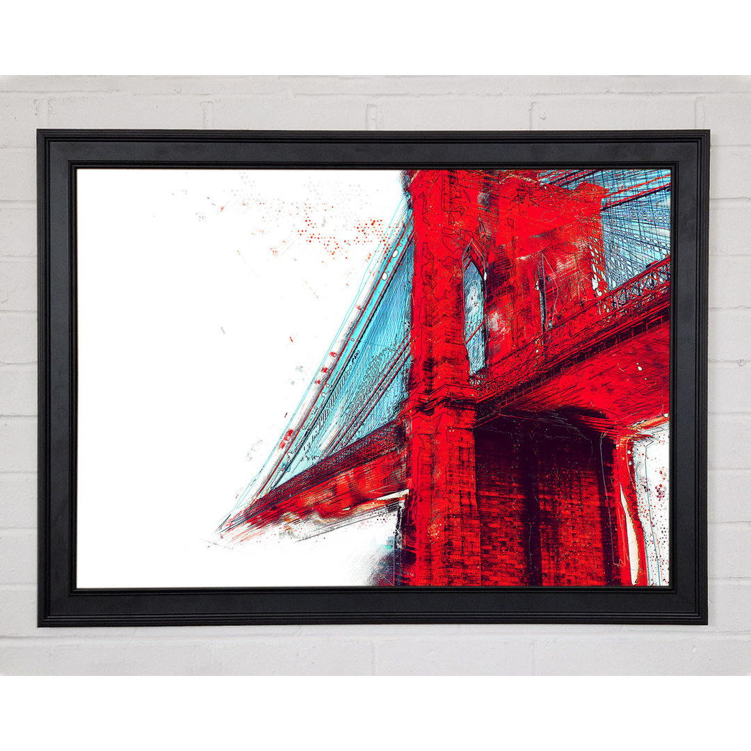 Rote Funky Brooklyn Bridge Gerahmter Druck