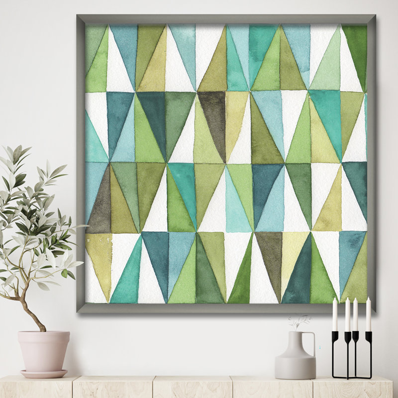 Cadre photo « geometric green triangle iii », reproduction d’art sur toile, H 16 po x l 16 po x P 1 po, Cadre argenté