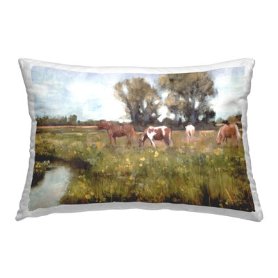 Lazy Day Horse Landscape Decorative Printed Throw Pillow Design by Nina Blue