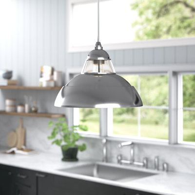 Quesada 1-Light Indoor Brushed Nickel Hanging Pendant with Lighthouse Inspired Bowl and Clear Glass