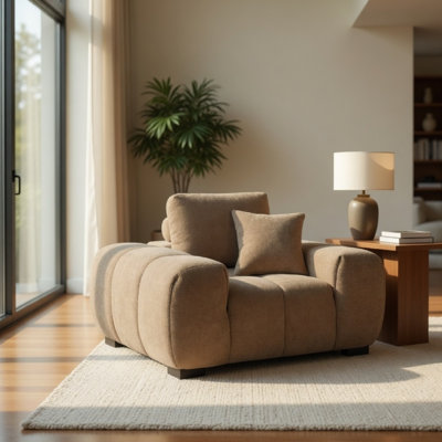 Canapé Hesse, 1 coussin, capitonné, revêtement brun chameau