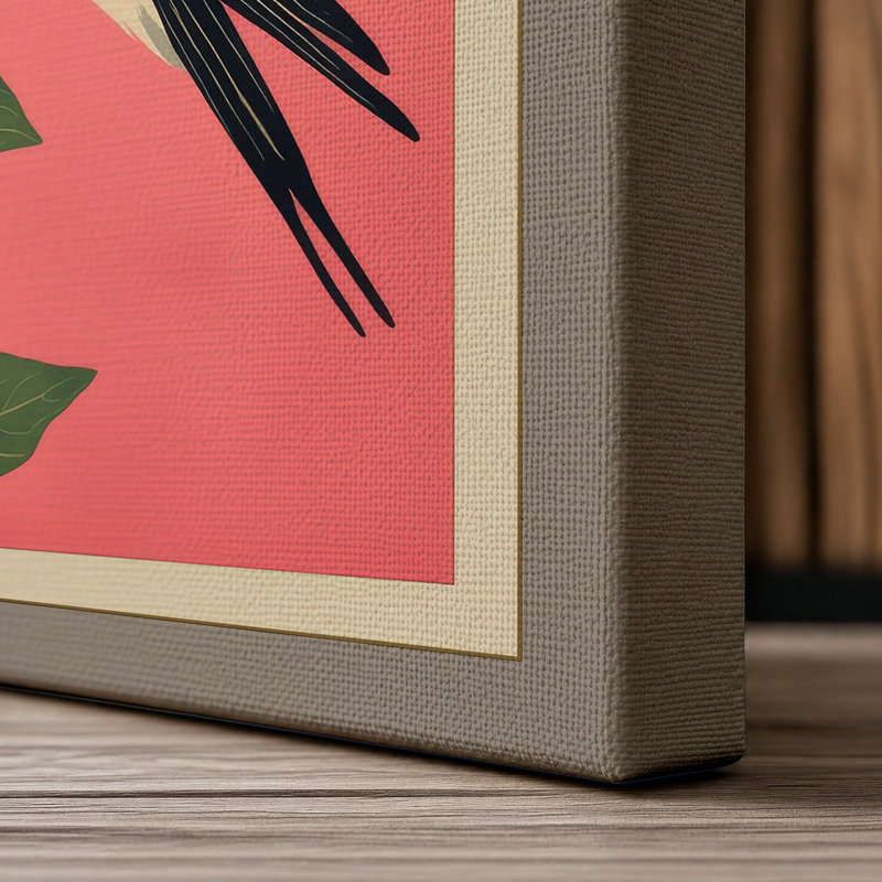 Bird on Branch Japandi - Wrapped Canvas, 30x20 - 76.2 x 50.8 cm, Taupe Border