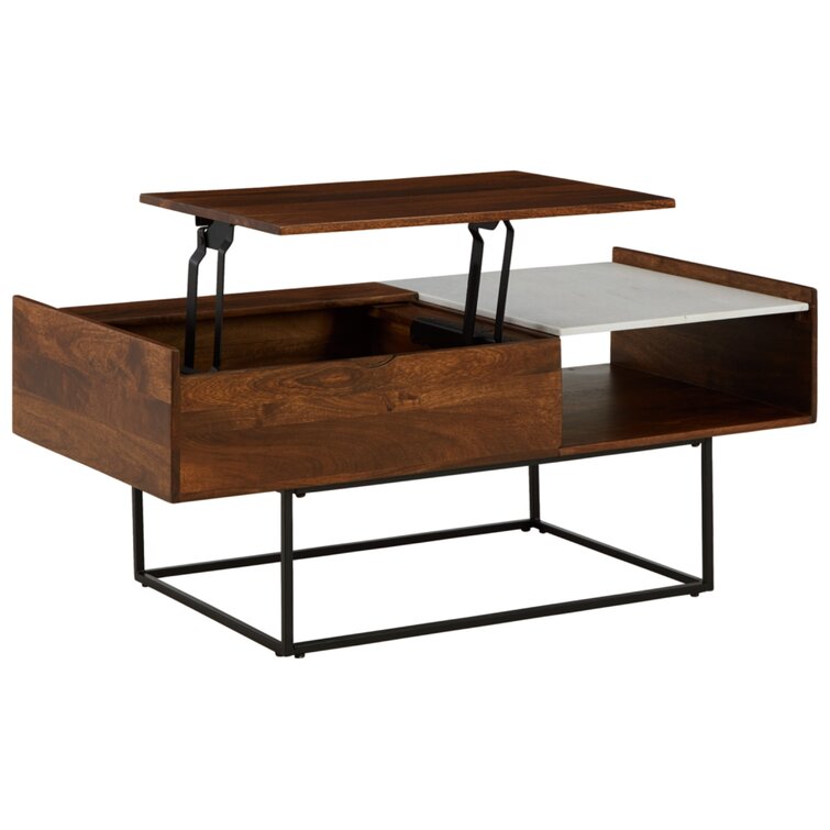 Luxor 18-inch Tall Lift Top Coffee Table with Drawer, Dark Walnut