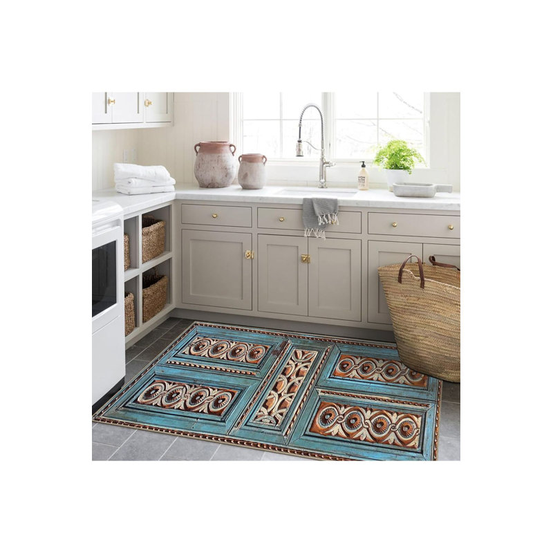 Tapis délavé à motif tissé vieilli, Sous-tapis rectangulaire de 3 pi 3 po x 4 pi 11 po