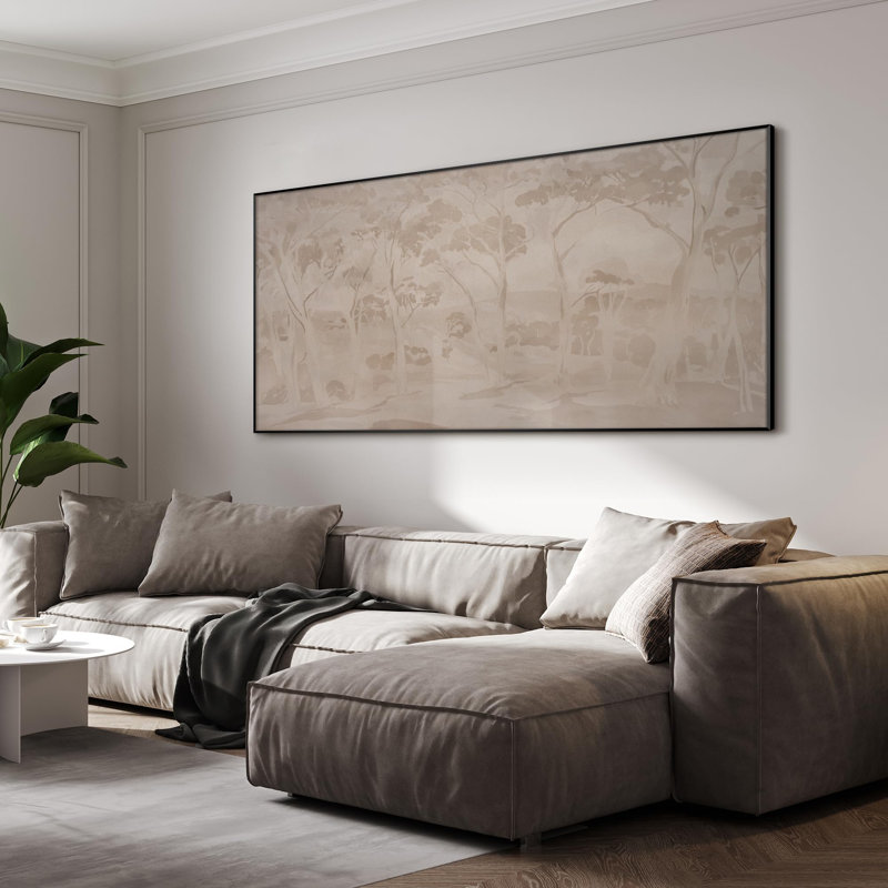 Très grand art mural imprimé sur toile - Sépia doux, décor de scène boisée pour le salon ou la chambre à coucher - «Assemblage requis du cadre (cadre non fini)»