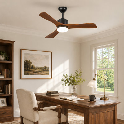 42" 3-blade Solid Wood Propeller Ceiling Fan With Remote Control And Dimmable Led Light Kit Included, Small Space Reversible Dc Motor