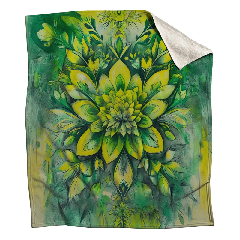 Green Floral Illustration Blankets, 60in W x 80in H