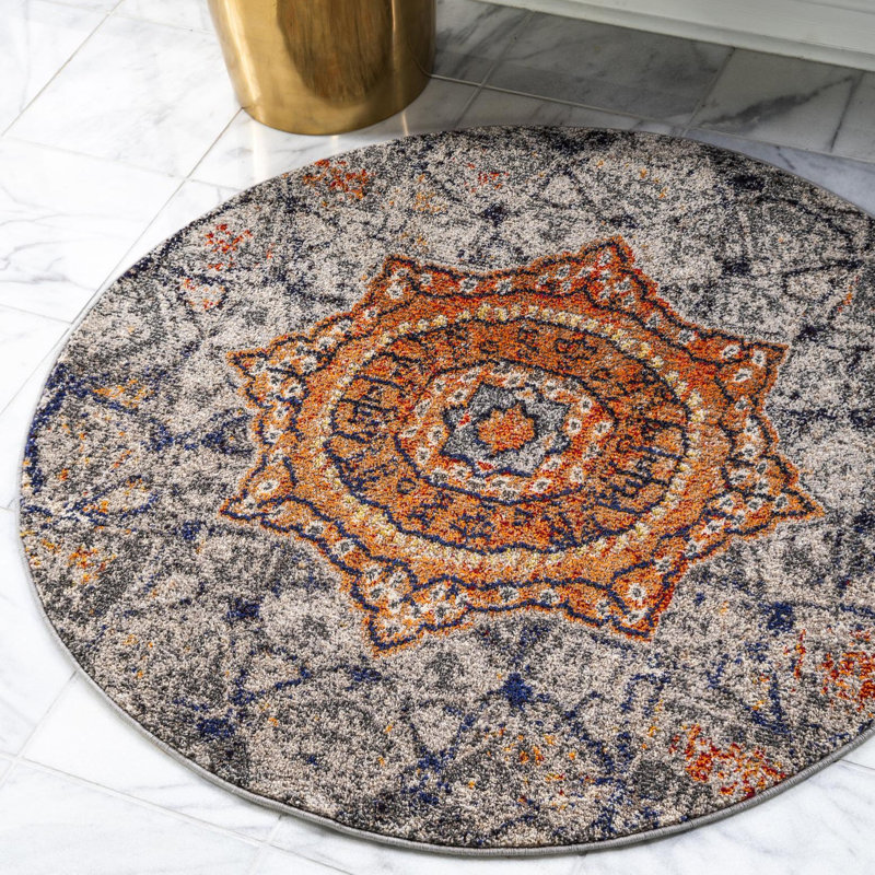Dimonetta Washable Geometric Indoor Rug, Round 8'