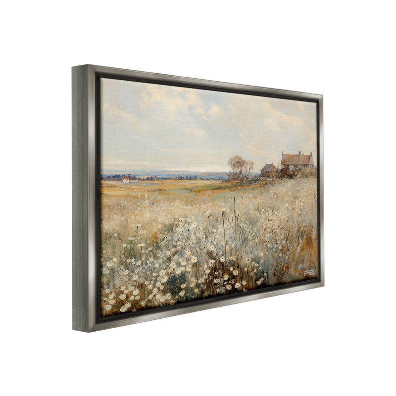 «Neutral Farmland Meadow» par RB sur, Cadre flottant gris lustré, H 25 po x l 31 po