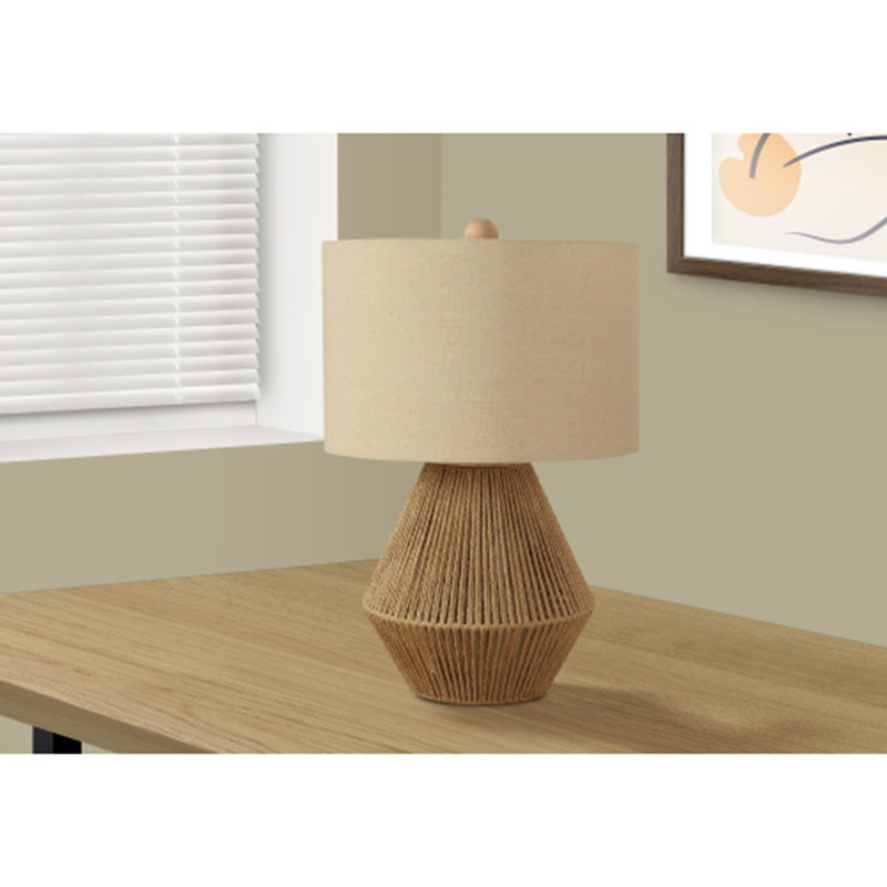 Lampe de table 22 po en corde brune transitionnelle avec abat-jour beige pour un attrait rustique