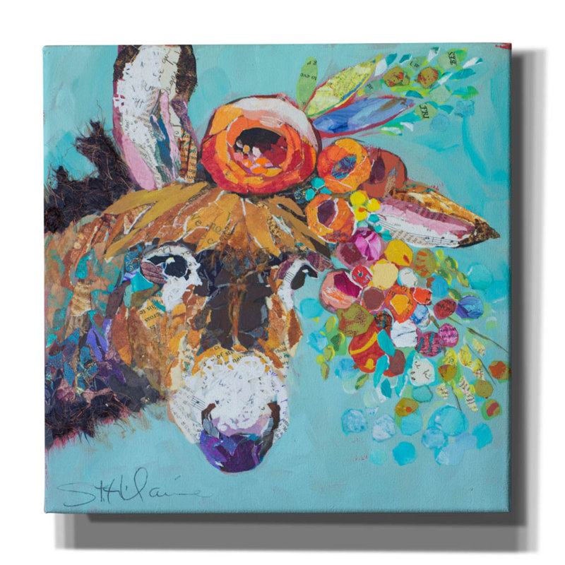 «Floral Donkey» par St. Hilaire Elizabeth, art mural sur toile, H 12 po x l 12 po x P 0,75 po