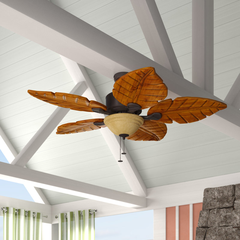 52" Bronze Tropical Ceiling Fan with Hand-Carved Wood Blades