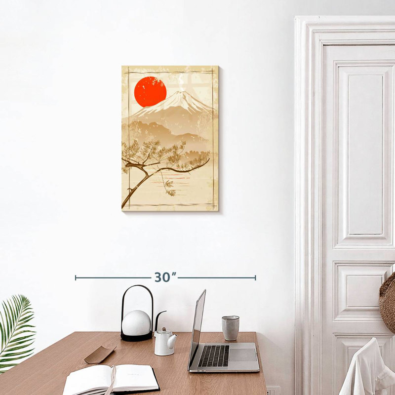 Alvord, soleil rouge, mont Fuji, H 24 po x l 16 po