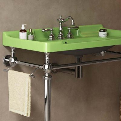 Wall-Mounted Bathroom Console Sink with Pre-drilled Faucet Holes, Freestanding Support Legs and Towel Bar, Ideal for Bathroom Renovation and Space Optimization.