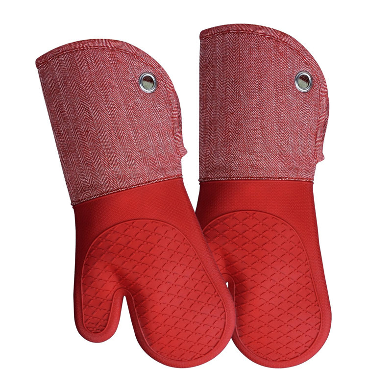 Professional Microwave Silicone Oven Mitts one Pair, Red