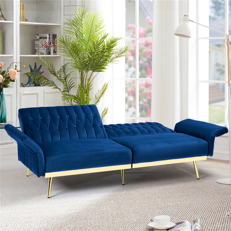 Canapé à accoudoirs évasés 68,5 po Somiya, Bleu velours