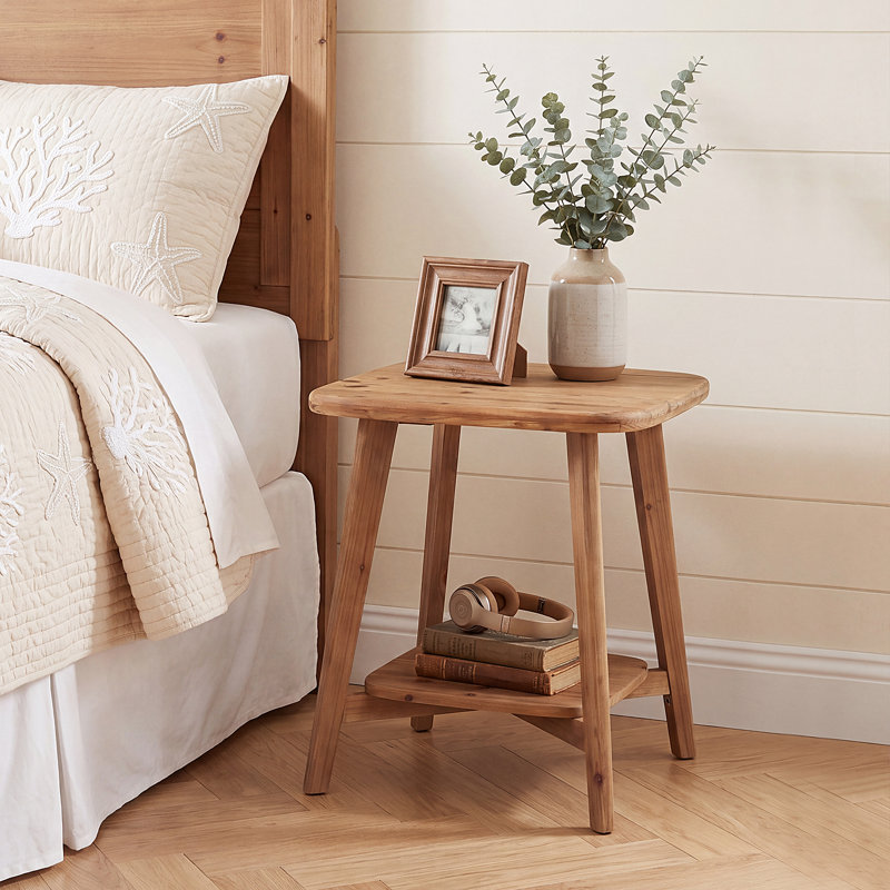 Table d'appoint carrée en bois massif à 2 niveaux de style champêtre avec rangement, petite table de chevet pour salon ou chambre.