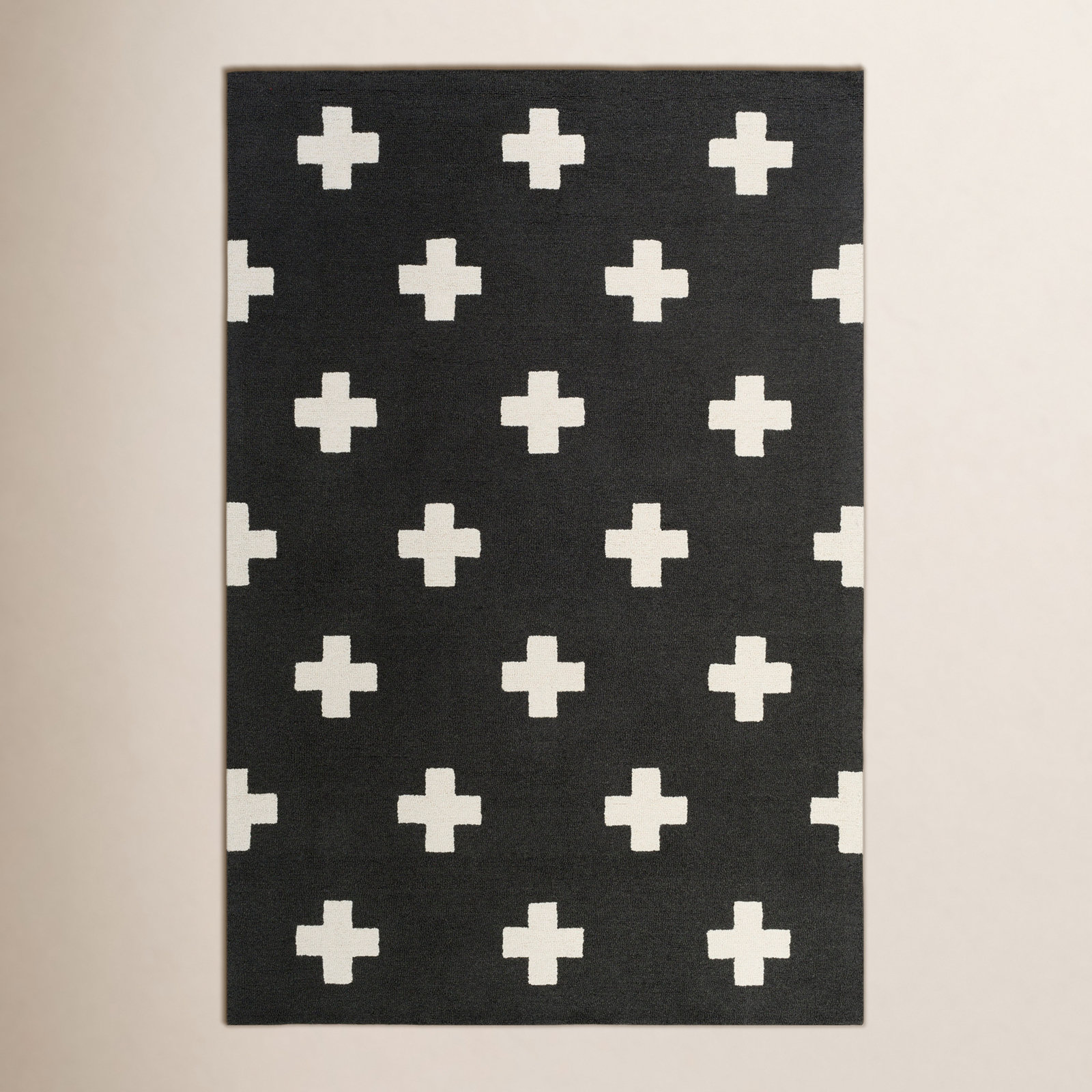 Cavan Black Hand-Tufted Geometric Wool Rug, Rectangle 8' x 11'
