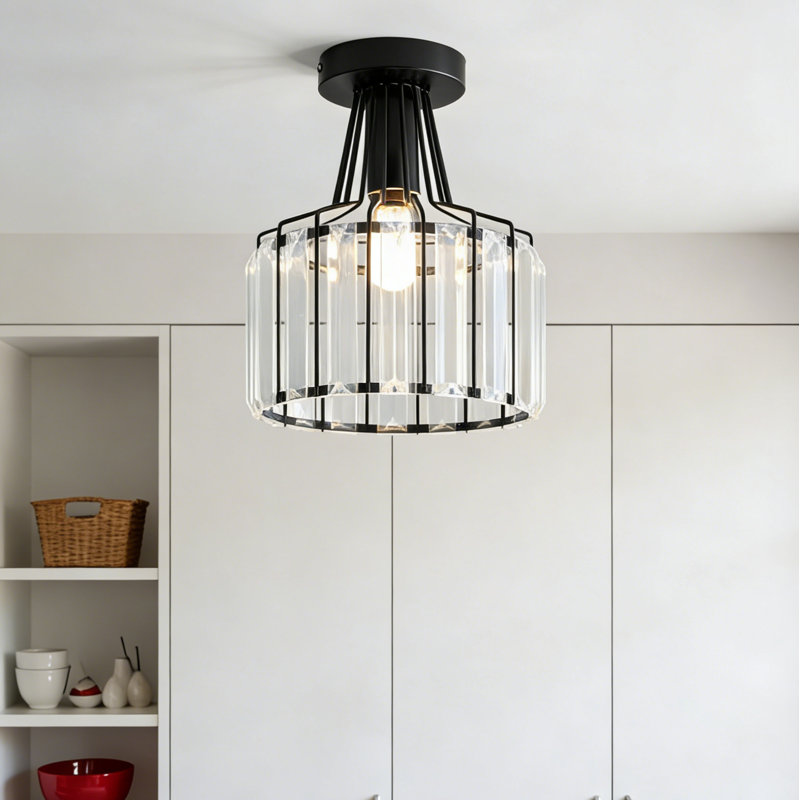 Crystal Semi Flush Mount, Matte Black
