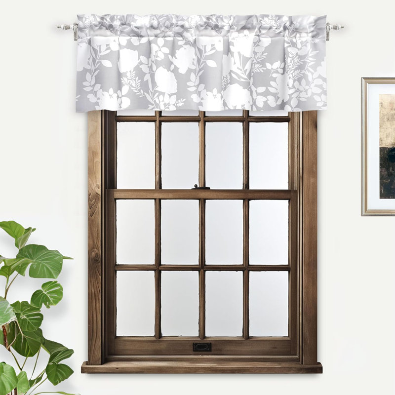 Floral Tailored Window Valance, Grey