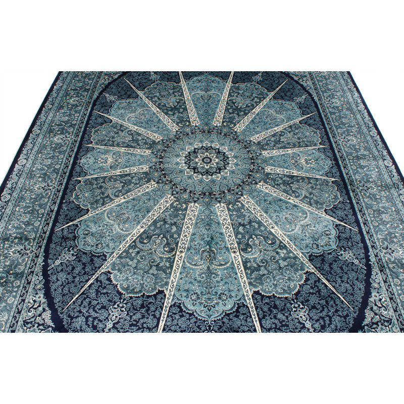 7x10 Navy and Ivory Turkish Antep Rug