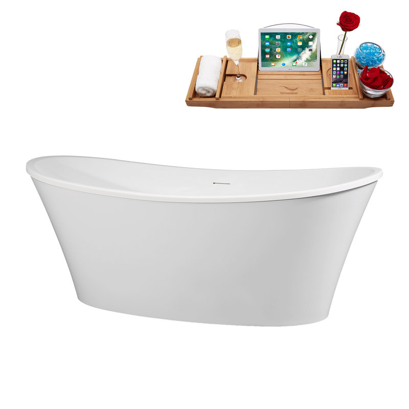 Baignoire autoportante 63 "avec drain interne Streamline, Laiton brossé