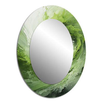 Miroir mural ovale vert et blanc à spirale abstraite III