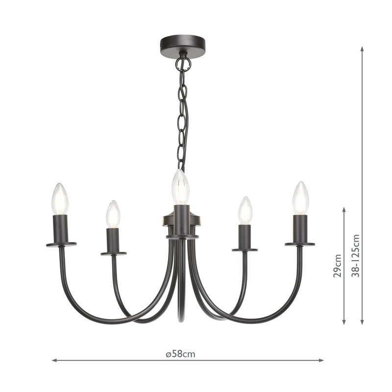 - Light Matt Black Pendant, 154cm H x 58cm W x 58cm D, 5 Lights