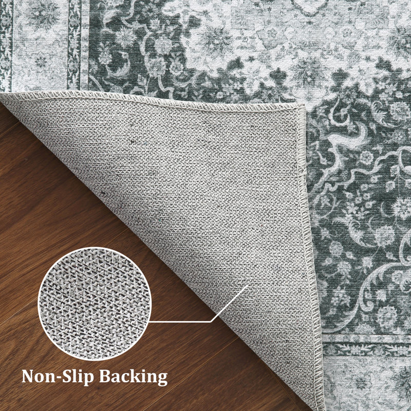 Tapis gris en polyester tissé à la machine Concow, Rectangle 4 pi x 6 pi
