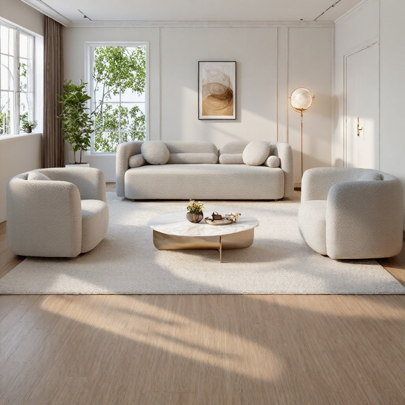 Ensemble de canapé de salon 3 pièces Modern, 5 places, canapé rembourré 5 places avec chaises, Beige
