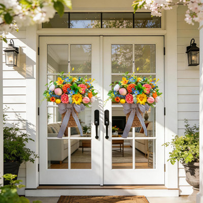Arrangement floral de pivoines et d'hortensias artificiels avec porte-cintres d'été avec citrons décoratifs, pêche et bleuets