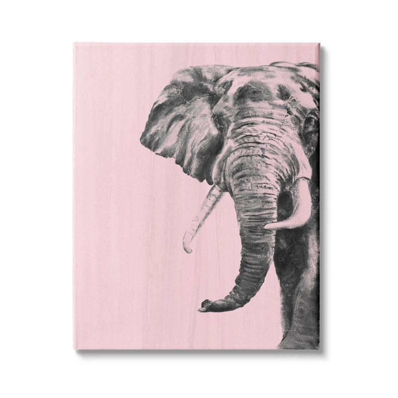 26_Simple éléphant, grand animal de safari à motif de safari sur toile rose par Patricia Pinto, Toile tendue