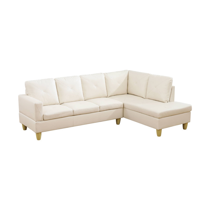 Monaco Vegan Leather 2-Piece Sectional Sofa Set With Chaise, White Faux Leather, Right Hand Facing