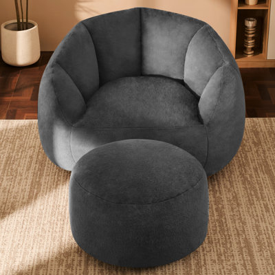 Compression Shaped Oversized Bean Bag Chair with Ottoman, Microfiber Bean Bag Sofa