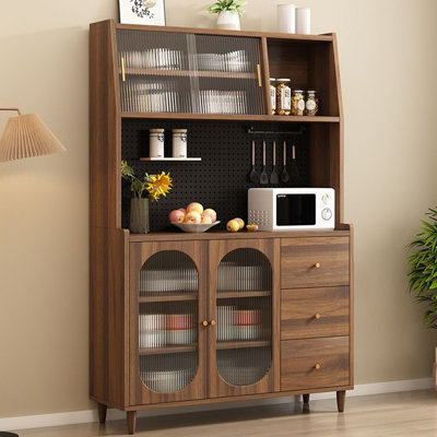 Nut-brown+Black Manufactured Wood+Glass Sideboard