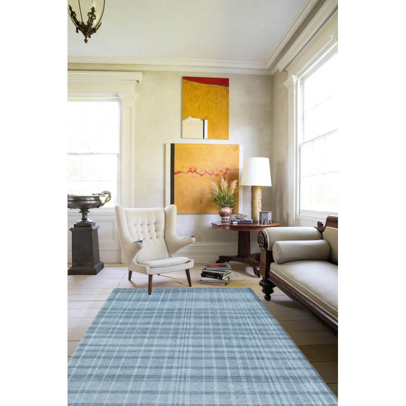 Tapis bleu en laine touffeté à la main Sanura, Rectangle de 5 pi x 8 pi